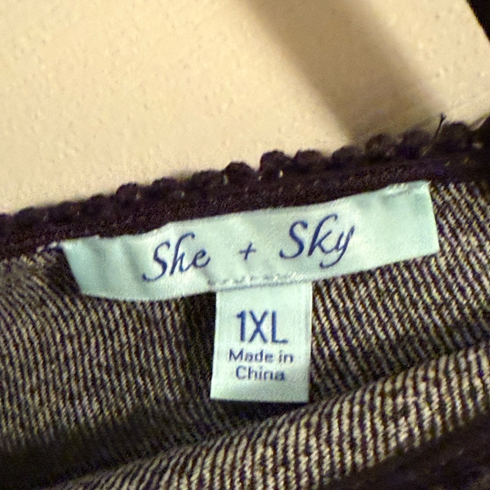 She & sky black & grey Vneck dress 1XL pleated skirt cotton rayon 1XL 19”wide - Picture 4 of 7